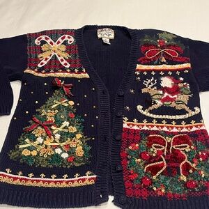 Heirloom Collectibles Blue Christmas Cardigan Women UGLY Sweater MEDIUM